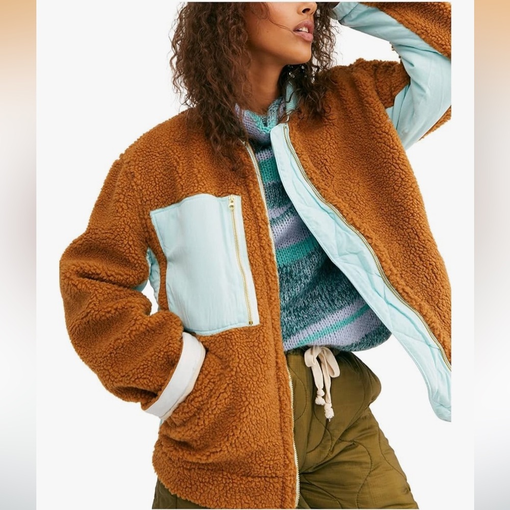 Free People | Rivington Sherpa Jacket Amber Combo Sz M
